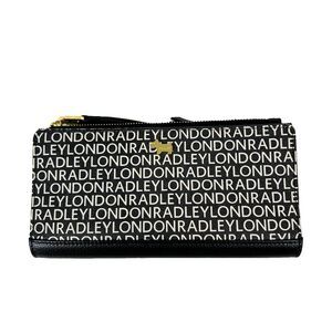 Radley London Bifold Signature Logo Matinee Wallet Black White Gold Snap Zip New
